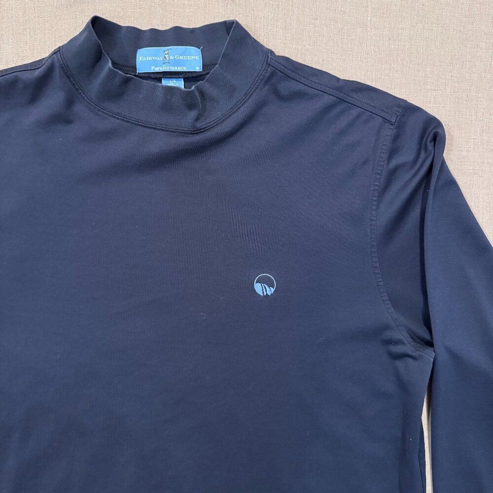 Fairway & Greene Navy Blue Long Sleeve Mock Neck Golf Pullover L Pureformance